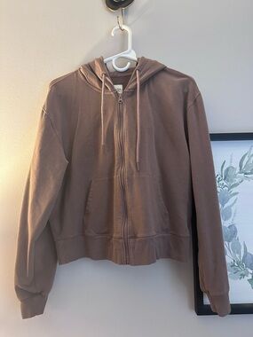Abercrombie & Fitch Brown Cropped Soft Zip Up Sweatshirt